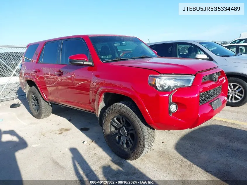 2016 Toyota 4Runner Sr5 VIN: JTEBU5JR5G5334489 Lot: 40126562