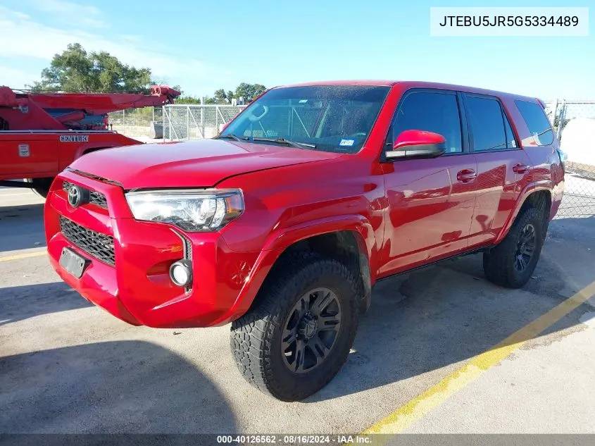 2016 Toyota 4Runner Sr5 VIN: JTEBU5JR5G5334489 Lot: 40126562