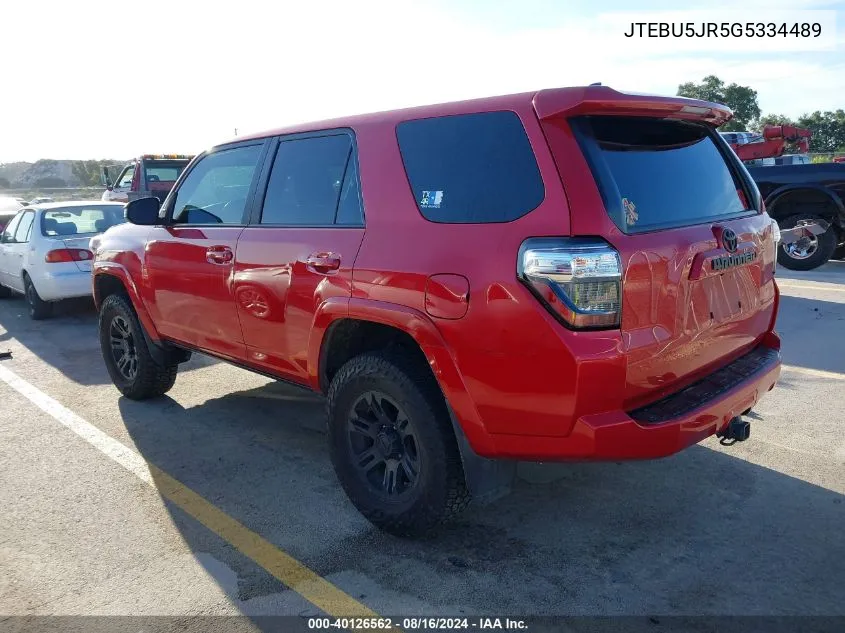 2016 Toyota 4Runner Sr5 VIN: JTEBU5JR5G5334489 Lot: 40126562