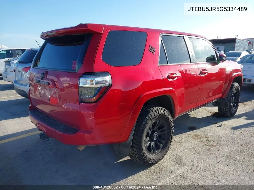 2016 Toyota 4Runner Sr5 VIN: JTEBU5JR5G5334489 Lot: 40126562