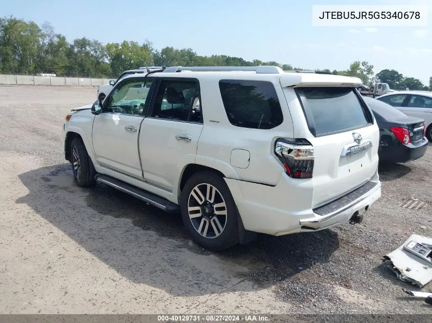 2016 Toyota 4Runner Limited VIN: JTEBU5JR5G5340678 Lot: 40129731