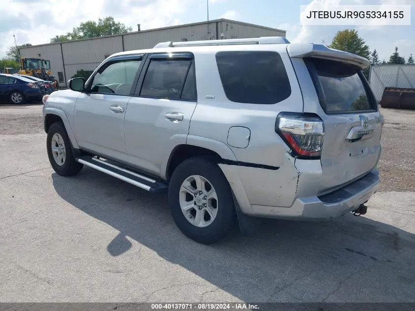 2016 Toyota 4Runner Sr5 VIN: JTEBU5JR9G5334155 Lot: 40137071