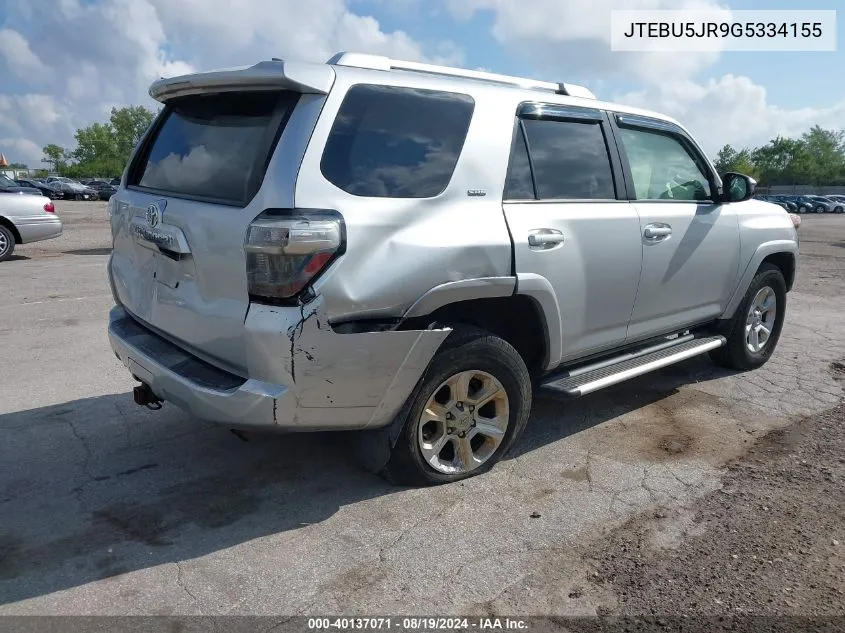 2016 Toyota 4Runner Sr5 VIN: JTEBU5JR9G5334155 Lot: 40137071