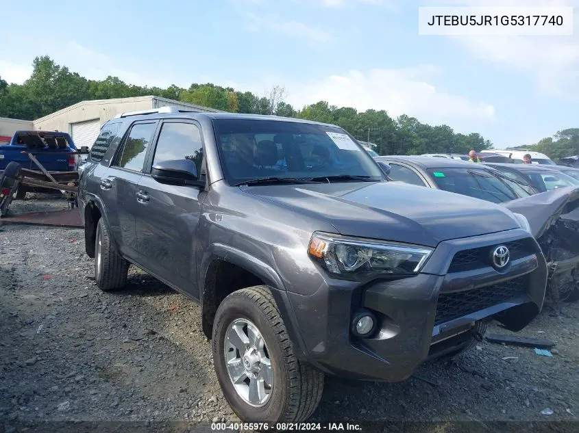 2016 Toyota 4Runner Sr5 Prem/Ltdl/Trail/Trd VIN: JTEBU5JR1G5317740 Lot: 40155976