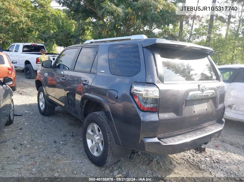 2016 Toyota 4Runner Sr5 Prem/Ltdl/Trail/Trd VIN: JTEBU5JR1G5317740 Lot: 40155976