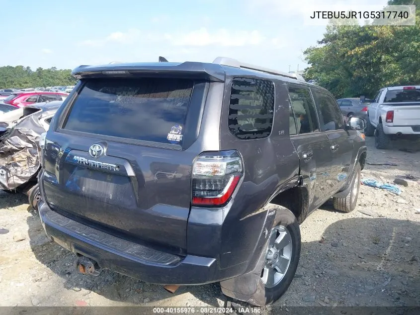 2016 Toyota 4Runner Sr5 Prem/Ltdl/Trail/Trd VIN: JTEBU5JR1G5317740 Lot: 40155976