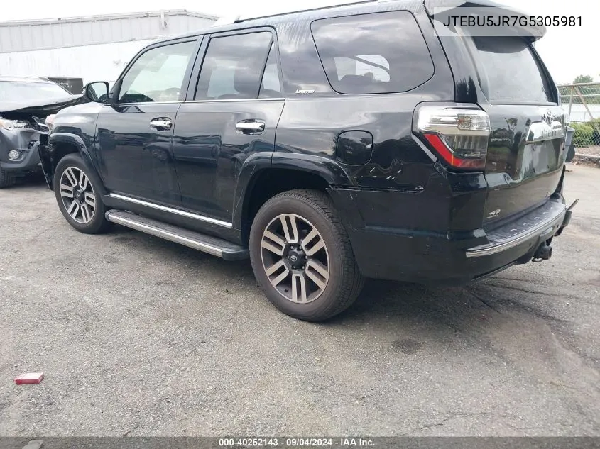 2016 Toyota 4Runner Limited VIN: JTEBU5JR7G5305981 Lot: 40252143