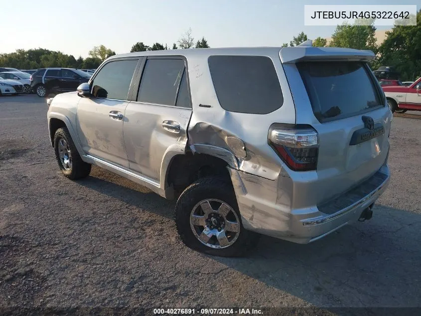 2016 Toyota 4Runner Limited VIN: JTEBU5JR4G5322642 Lot: 40276891