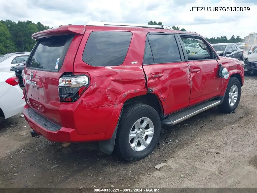 2016 Toyota 4Runner Sr5 VIN: JTEZU5JR7G5130839 Lot: 40335221