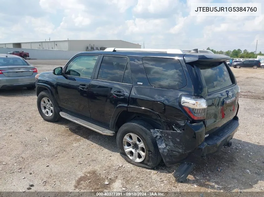 2016 Toyota 4Runner Sr5 Prem/Ltdl/Trail/Trd VIN: JTEBU5JR1G5384760 Lot: 40377391