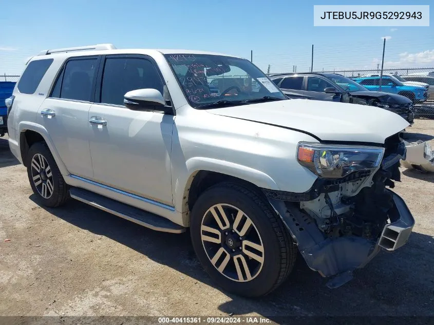 2016 Toyota 4Runner Sr5 Prem/Ltdl/Trail/Trd VIN: JTEBU5JR9G5292943 Lot: 40415361