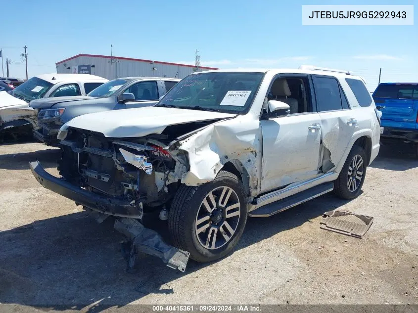 2016 Toyota 4Runner Sr5 Prem/Ltdl/Trail/Trd VIN: JTEBU5JR9G5292943 Lot: 40415361