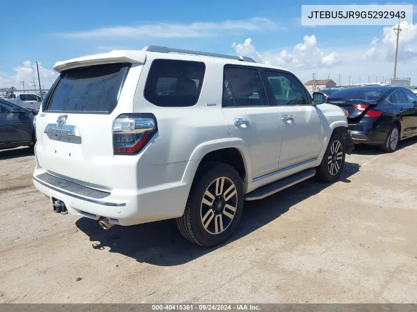 2016 Toyota 4Runner Sr5 Prem/Ltdl/Trail/Trd VIN: JTEBU5JR9G5292943 Lot: 40415361