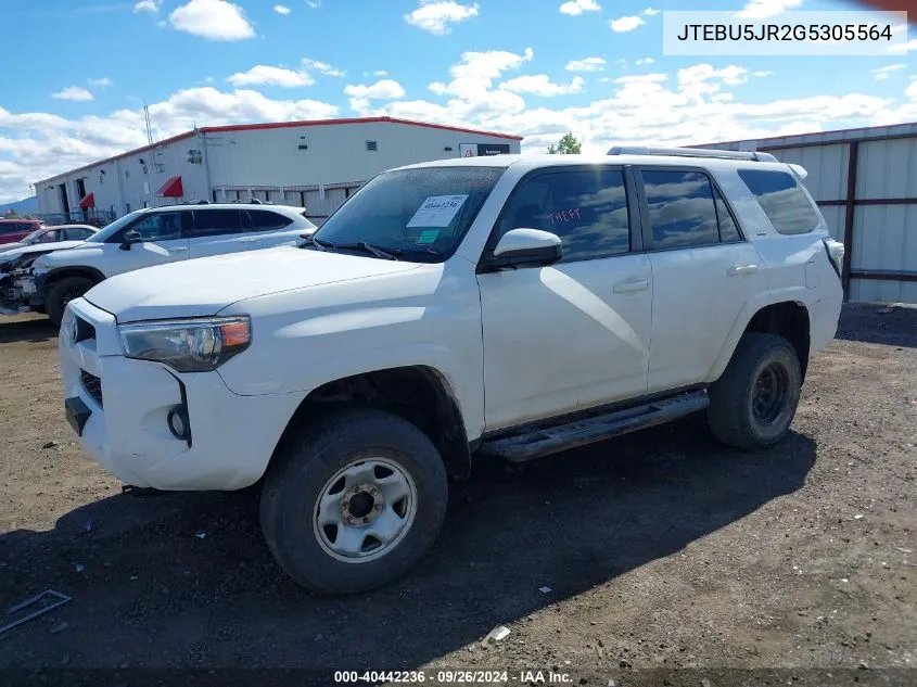 2016 Toyota 4Runner Sr5 Prem/Ltdl/Trail/Trd VIN: JTEBU5JR2G5305564 Lot: 40442236