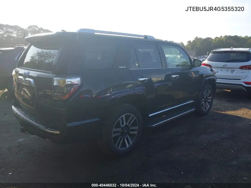 2016 Toyota 4Runner Sr5 Prem/Ltdl/Trail/Trd VIN: JTEBU5JR4G5355320 Lot: 40446032