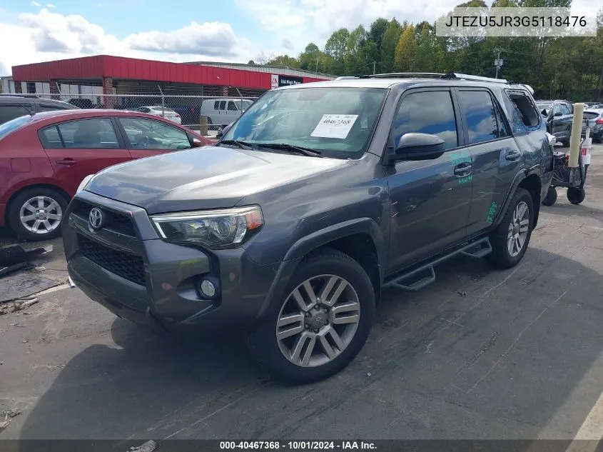 2016 Toyota 4Runner Sr5 VIN: JTEZU5JR3G5118476 Lot: 40467368