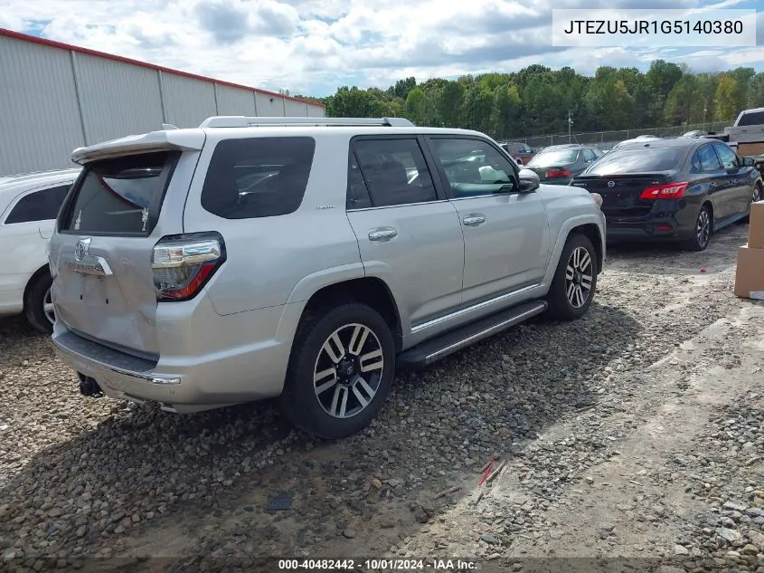 2016 Toyota 4Runner Limited VIN: JTEZU5JR1G5140380 Lot: 40482442