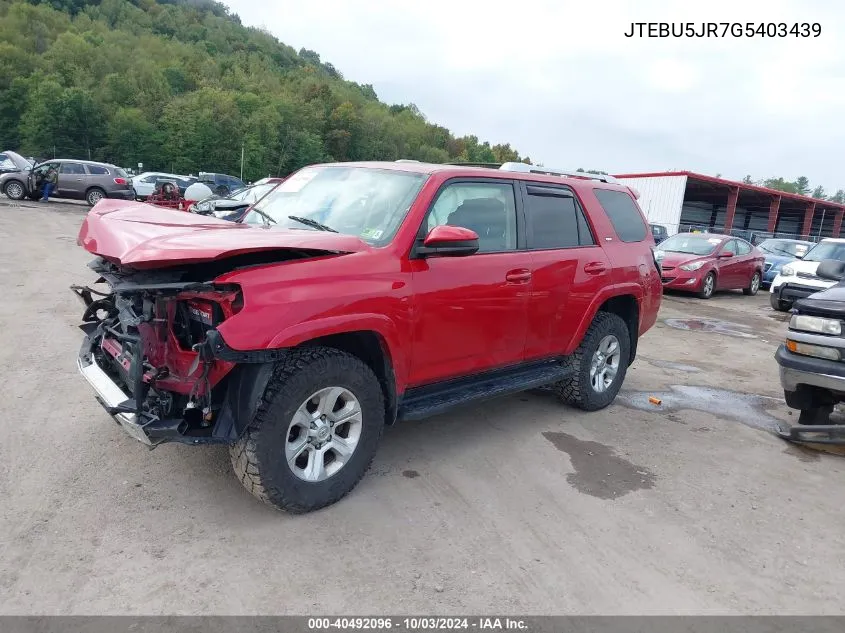 2016 Toyota 4Runner Sr5 VIN: JTEBU5JR7G5403439 Lot: 40492096