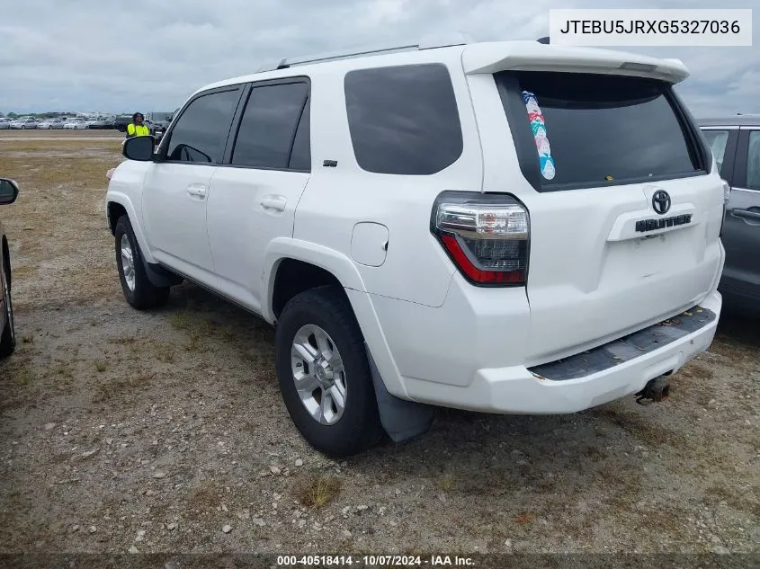 2016 Toyota 4Runner Sr5 Prem/Ltdl/Trail/Trd VIN: JTEBU5JRXG5327036 Lot: 40518414