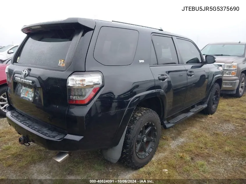 2016 Toyota 4Runner Sr5 Premium VIN: JTEBU5JR5G5375690 Lot: 40524091