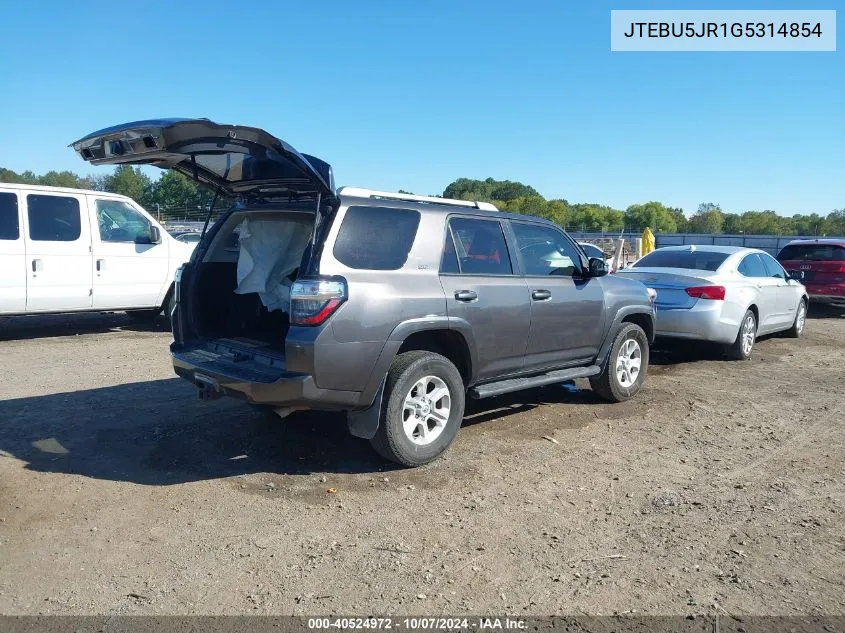 2016 Toyota 4Runner Sr5 Premium VIN: JTEBU5JR1G5314854 Lot: 40524972