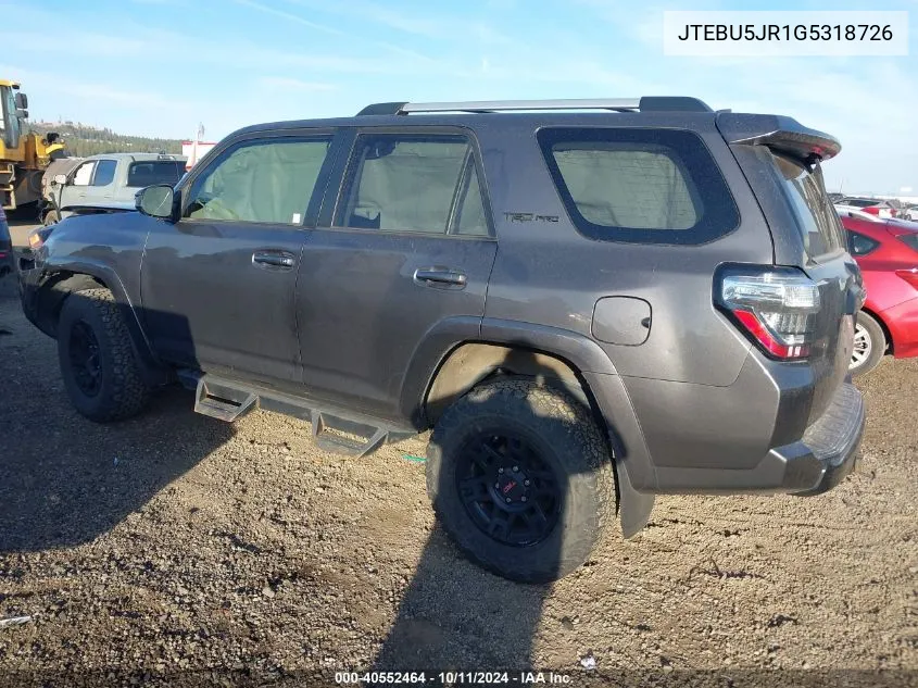 2016 Toyota 4Runner Trd Pro VIN: JTEBU5JR1G5318726 Lot: 40552464