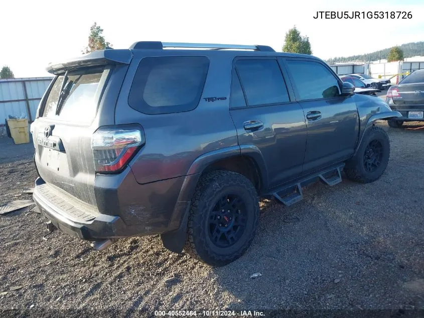 2016 Toyota 4Runner Trd Pro VIN: JTEBU5JR1G5318726 Lot: 40552464