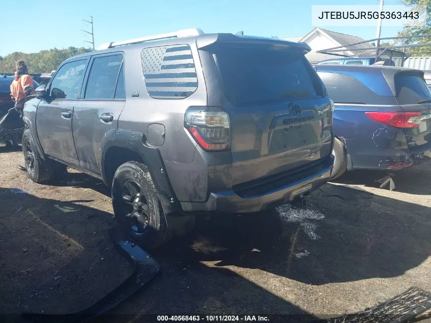 2016 Toyota 4Runner Sr5 VIN: JTEBU5JR5G5363443 Lot: 40568463