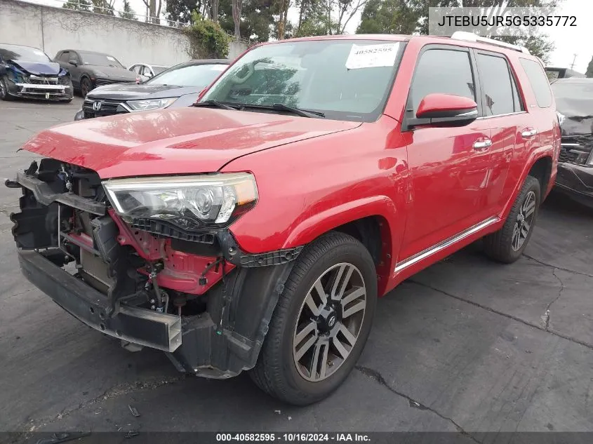 2016 Toyota 4Runner Limited VIN: JTEBU5JR5G5335772 Lot: 40582595