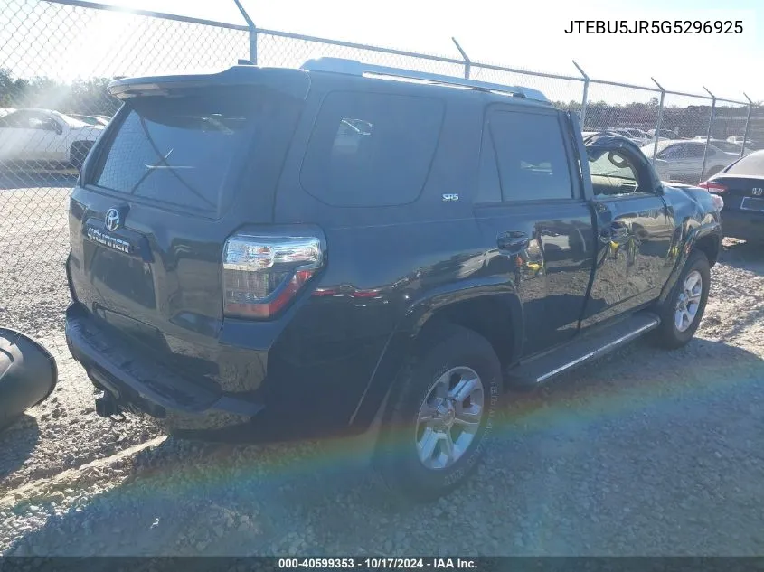 2016 Toyota 4Runner Sr5 VIN: JTEBU5JR5G5296925 Lot: 40599353