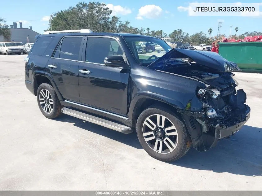 2016 Toyota 4Runner Limited VIN: JTEBU5JR3G5333700 Lot: 40650145