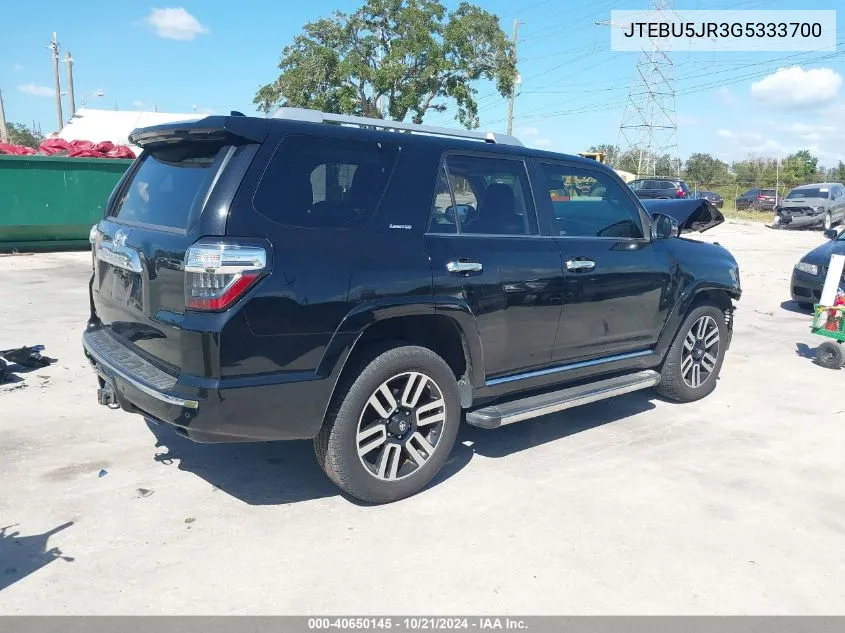 2016 Toyota 4Runner Limited VIN: JTEBU5JR3G5333700 Lot: 40650145