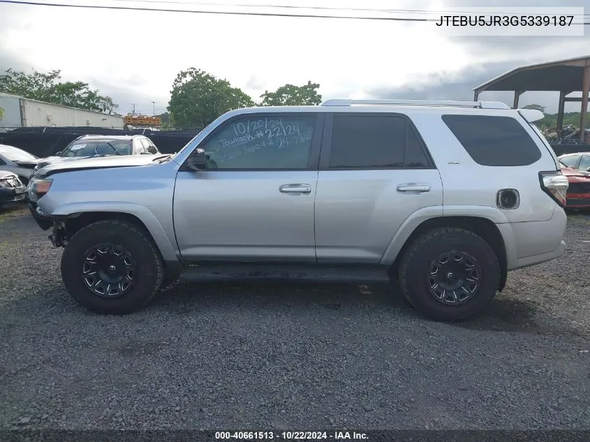 2016 Toyota 4Runner Limited/Sr5/Sr5 Premium/Trail/Trail Premium/Trd Pro VIN: JTEBU5JR3G5339187 Lot: 40661513