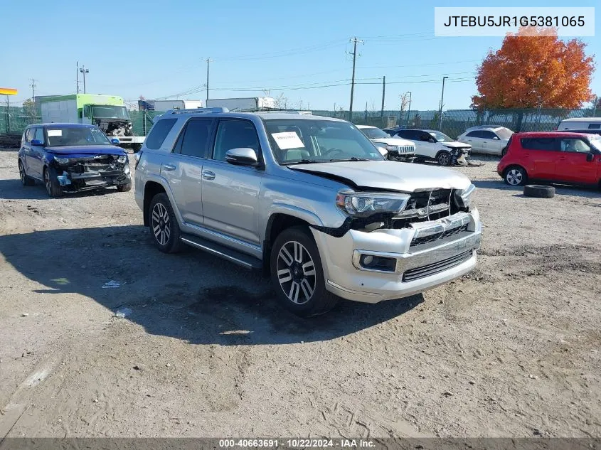 2016 Toyota 4Runner Limited VIN: JTEBU5JR1G5381065 Lot: 40663691