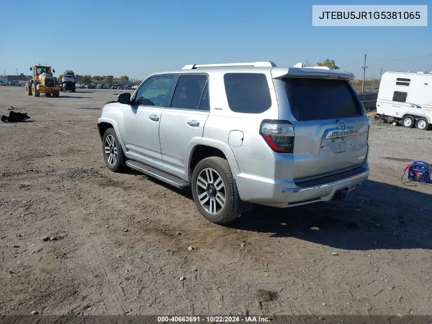 2016 Toyota 4Runner Limited VIN: JTEBU5JR1G5381065 Lot: 40663691