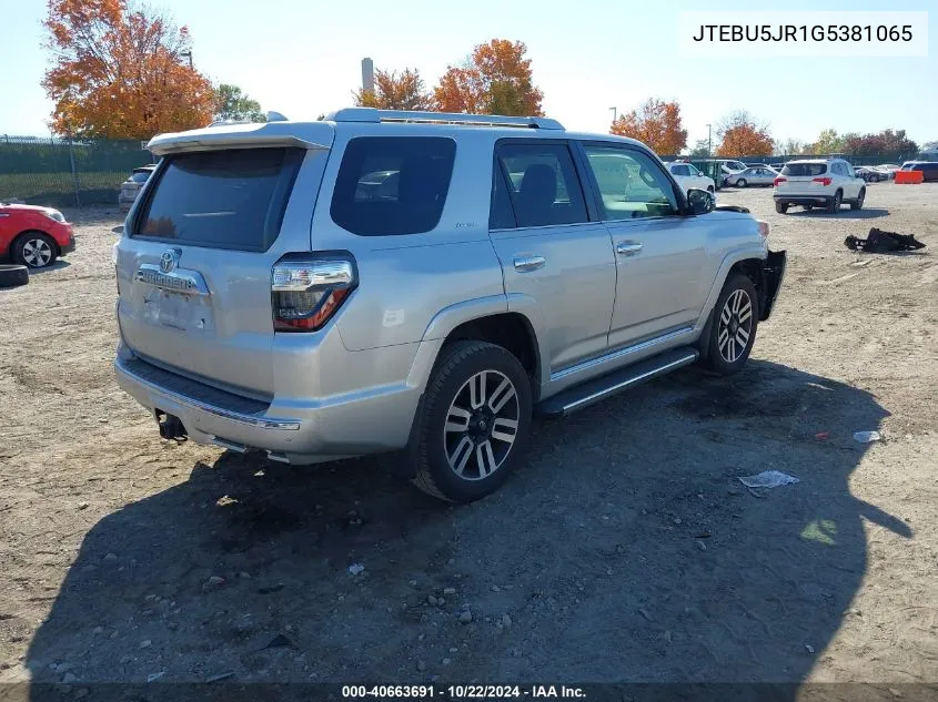 2016 Toyota 4Runner Limited VIN: JTEBU5JR1G5381065 Lot: 40663691