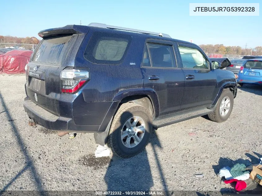 2016 Toyota 4Runner Sr5 VIN: JTEBU5JR7G5392328 Lot: 40722332