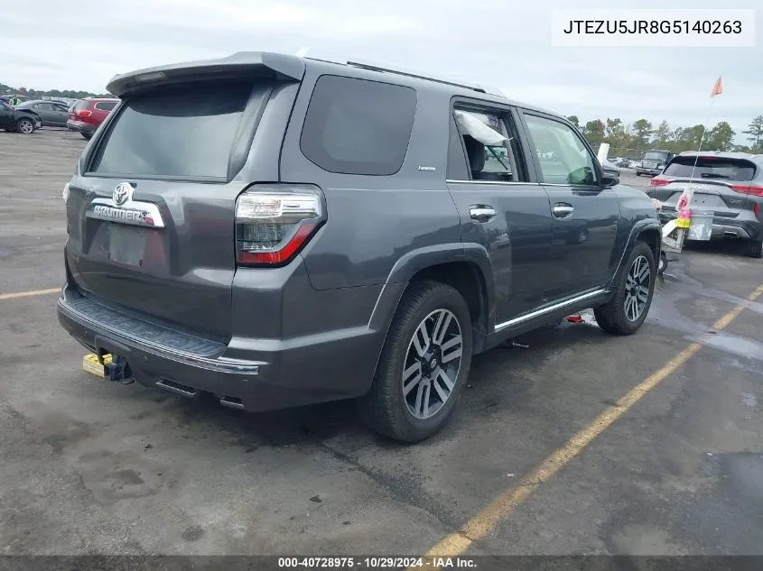 2016 Toyota 4Runner Limited VIN: JTEZU5JR8G5140263 Lot: 40728975