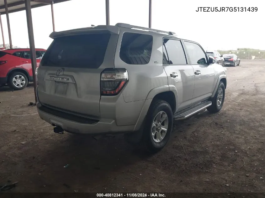 2016 Toyota 4Runner Sr5 VIN: JTEZU5JR7G5131439 Lot: 40812341