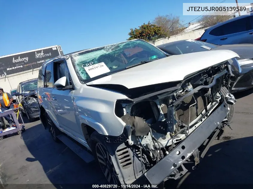 2016 Toyota 4Runner Limited VIN: JTEZU5JR0G5139589 Lot: 40829720