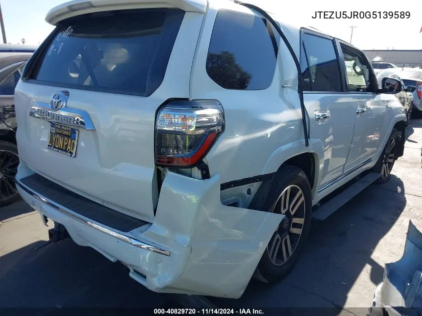 2016 Toyota 4Runner Limited VIN: JTEZU5JR0G5139589 Lot: 40829720