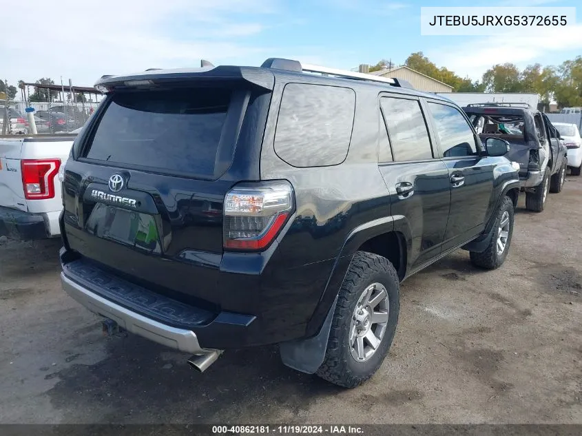 2016 Toyota 4Runner Trail Premium VIN: JTEBU5JRXG5372655 Lot: 40862181