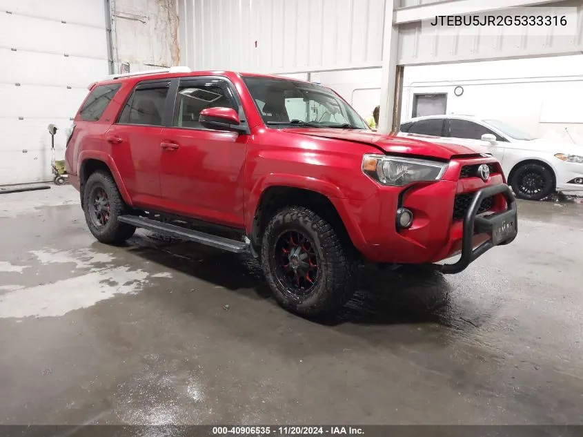 2016 Toyota 4Runner Sr5 VIN: JTEBU5JR2G5333316 Lot: 40906535