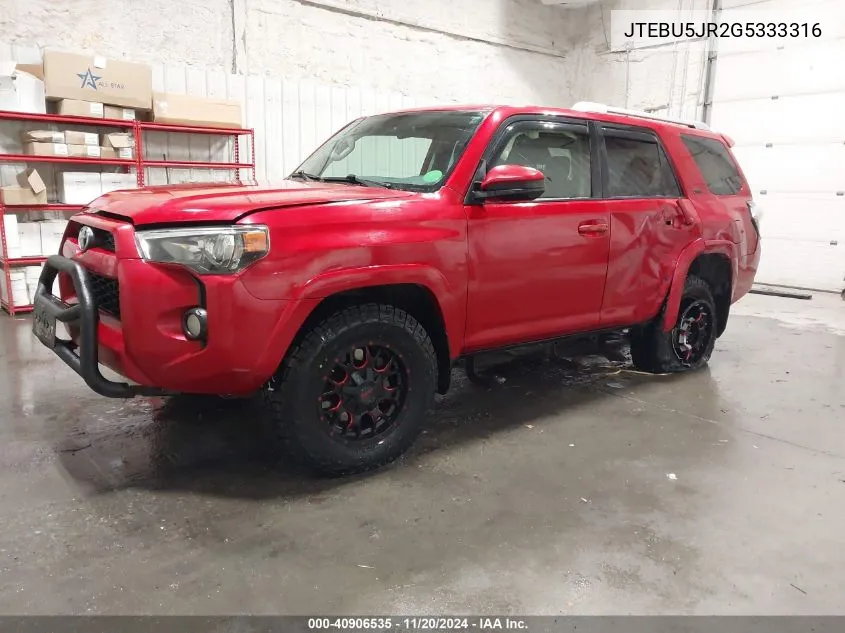 2016 Toyota 4Runner Sr5 VIN: JTEBU5JR2G5333316 Lot: 40906535