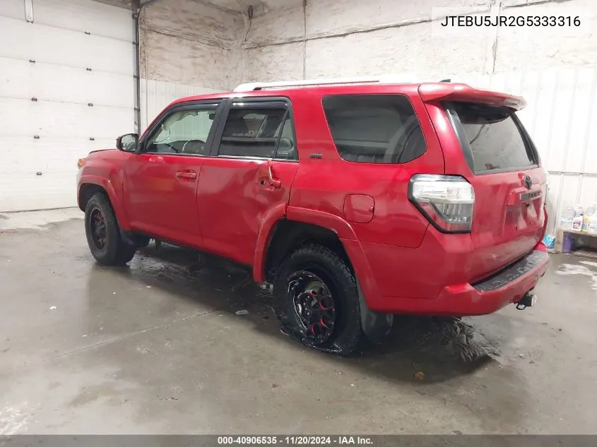 2016 Toyota 4Runner Sr5 VIN: JTEBU5JR2G5333316 Lot: 40906535