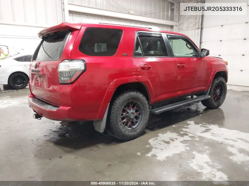 2016 Toyota 4Runner Sr5 VIN: JTEBU5JR2G5333316 Lot: 40906535