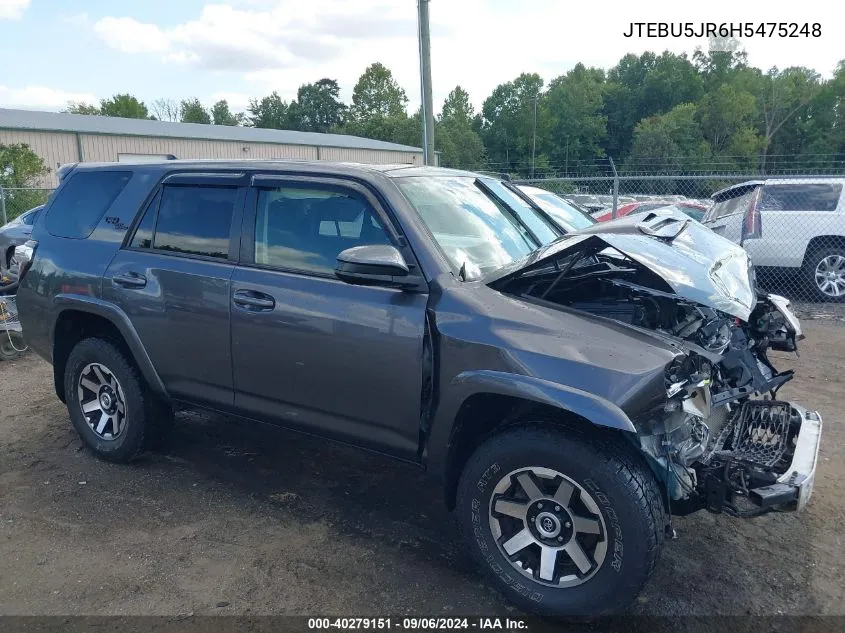 2017 Toyota 4Runner Trd Off Road VIN: JTEBU5JR6H5475248 Lot: 40279151