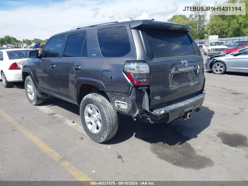 2017 Toyota 4Runner Sr5 Premium VIN: JTEBU5JR9H5431194 Lot: 40321078