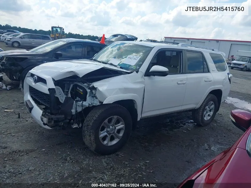 2017 Toyota 4Runner Sr5 VIN: JTEBU5JR2H5415760 Lot: 40437162