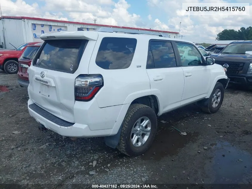 2017 Toyota 4Runner Sr5 VIN: JTEBU5JR2H5415760 Lot: 40437162